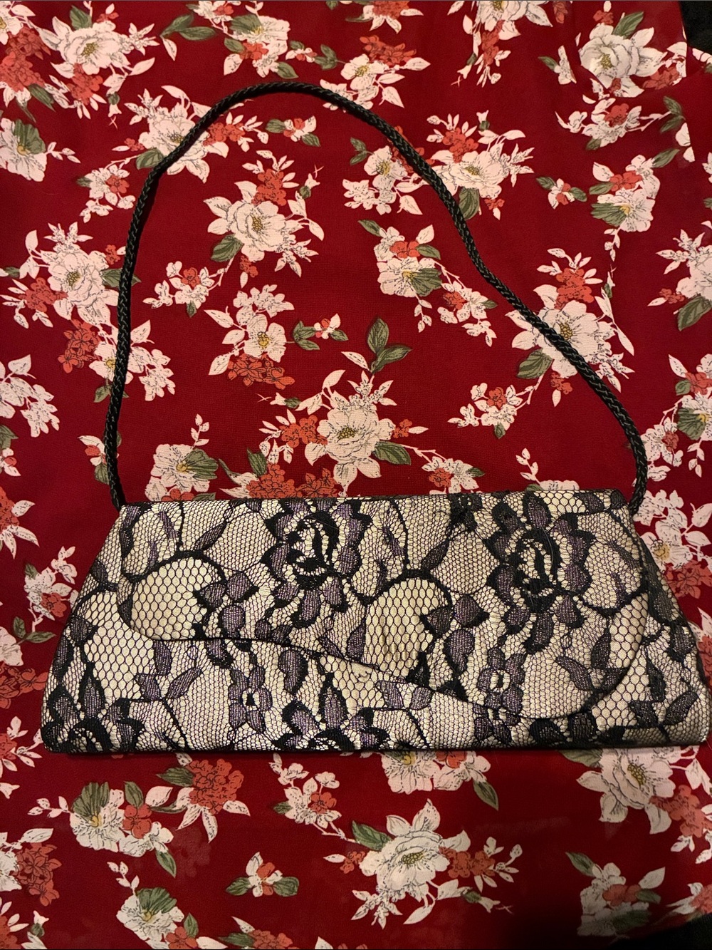 Elegant Black Lace-Overlay Evening Clutch
